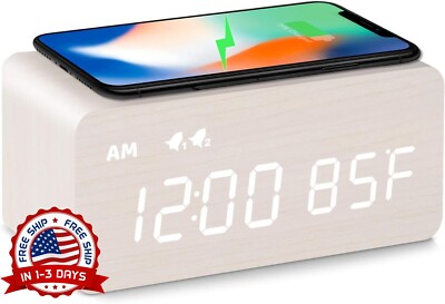 Reloj Despertador LED Inteligente Para Mesa De Noche Alarma US Color Blanco NEW-image