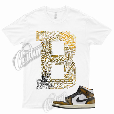 BLESSED T for 1 Mid Wear Away White Black Orange Shirt To Match AJ1 Taxi Pollen-image