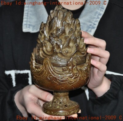 China Chinese Buddhism temple bronze Boshan joss Incense burner Censer statue-image