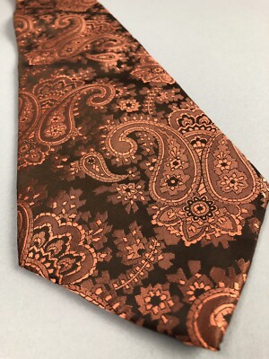 Damon Men’s Tie Paisley Orange Copper Brown Art Deco 57