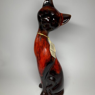 Mid Century Pottery Orange & Black Cat Figurine-image