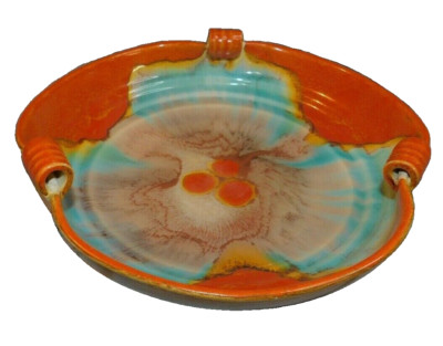 ART DECO / MODERNIST BOWL #4027  ORANGE, TEAL, BROWN ~3