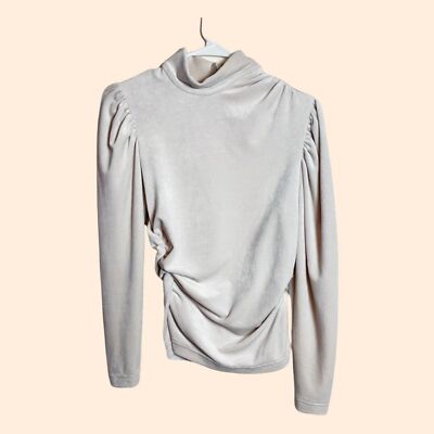 A.L.C. Joss Rice Cream White Corduroy Mock Neck Ruched Long Sleeve Top Size 0-image