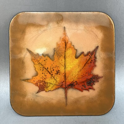 Vintage Maple Leaf Orange Mid Century Copper Enamel Decorative Wall Hanging Art-image