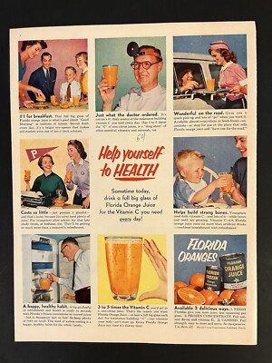 Florida Orange Juice VTG 1954 Print Add 10x13 Food Oranges Mid Century-image