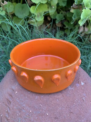 Italian Mid Century Modern Orange Bowl 1960’s Raised Year Drop Pattern 6,75”-image