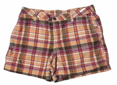 Sonoma Life Style Orange Purple Plaid Shorts Sz 12 Mid Rise Stretch Pockets-image