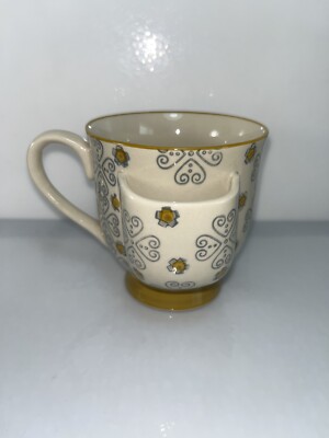 CREATIVE Co-op Pedestal Tea Bag Holder Mug Ceramic Cup  Geometric EUC-image