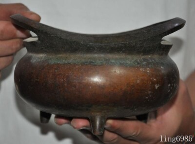 Mark China ancient Buddhism temple bronze Gilt Joss Incense burner Censer-image