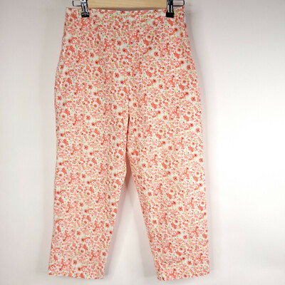 Lord & Taylor Womens Capri Pants 8 Petite Orange Multicolor Floral Stretch-image
