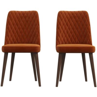 Ellen Mid-Century Modern Orange Velvet Dining Chair (Set of 2)-image