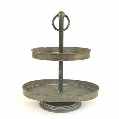 Creative Co-Op Oval Metal 2-Tier Tray, Zinc-image