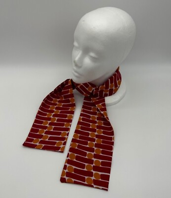 Vintage Hair Tie Neck Wrap Geometric Polyester Orange Red Mid Century Fashion-image