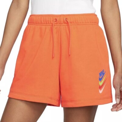 Nike Women's Sportswear DNA Mid Rise Rush Orange Logo Retro Shorts Size Large-image