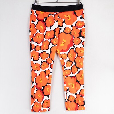 Worthington Pants Womens 10 Red Orange Floral Bold Print Ankle Straight Mid Rise-image