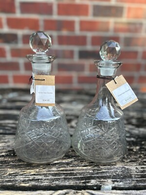 NWT Creative Co-Op 20 Ounce Etched Glass Decanters (Set of 2) 5”L x 5”W X 9”H C6-image