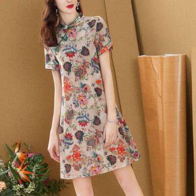 Silk Dress Ladies Mid - Length Chinese Style-image
