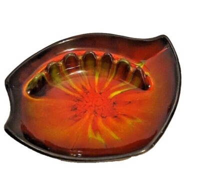 Ashtray USA 2840 Orange Drip Glaze Mid Century 6.5