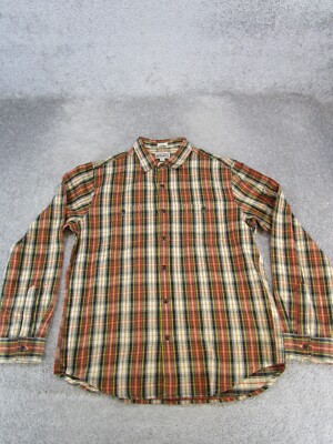 J.Crew Flannel Shirt Mens Xl Orange Green Yellow Mid Weight Double Brush Cotton-image