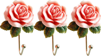 3PCS Rose Resin Wall Hooks Wall Mounted Creative Flower Iron Hook for Hanging Co-image