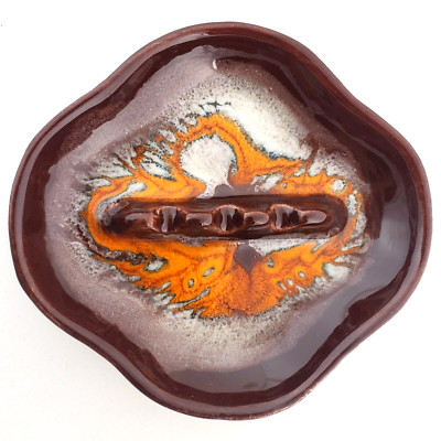 Vintage MCM California Pottery AT- 8 Drip Glaze Ashtray Brown Orange Tobacciana-image