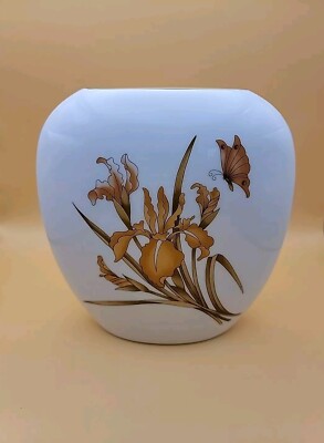 Mid Century Vase White Gold Orange Made in Japan-image