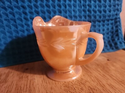 Vintage Fire-King Ware Oven Peach Luster Glass Creamer Only, leaves-Made USA-image