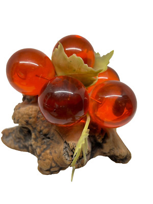 Mid Century Modern Lucite Acrylic Driftwood Grapes Cluster Bunch Orange-image