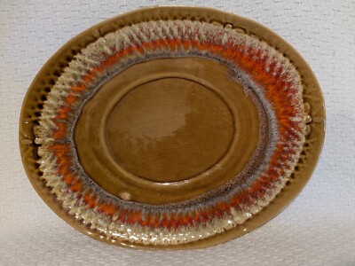 Mid Century Modern Marcia Of California Pottery Oval Platter Orange Brown 13.75