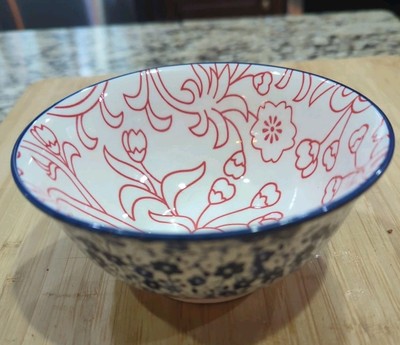 Creative Co-op Blue Red White  Porcelain Flower Bowl-image
