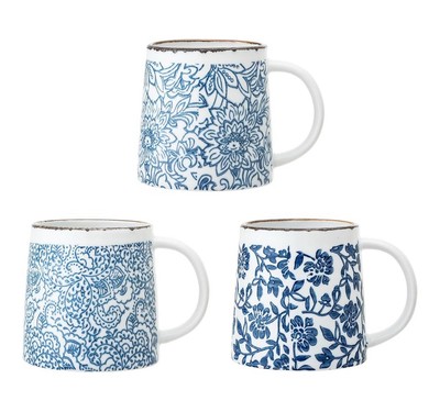 Bloomingville Mug Set Of 3 Blue Stoneware Gold Rim Creative Co-op-image