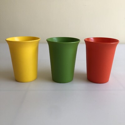 3 Vintage Tupperware 109 Bell Tumblers Cups Green Orange Yellow MCM MID CENTURY-image