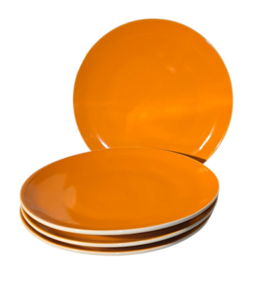 VERY RARE Set Of 4 Mid Century Modern/Retro Sandwich Plates White/Orange 9
