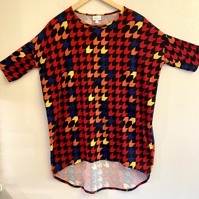 LuLaRoe RETIRED Irma Women's XS Black Red Orange Arrows mid-length sleeves-image