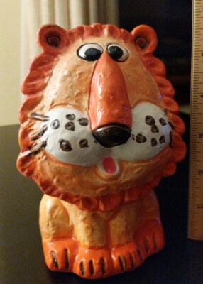  Vintage 1960’s 70's Zoo Lion Bank Mid Century Retro Orange Unique A!-image