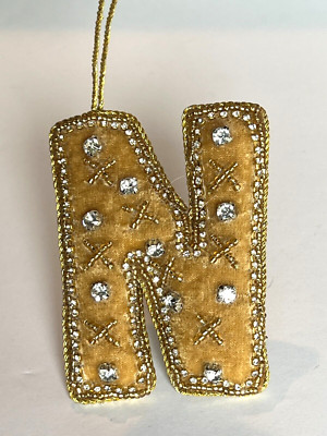 Creative Co-Op Monogram Initial Gold Velvet Beaded Ornament Letter 