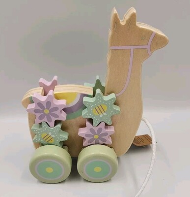 Creative Co-Op Woden Pull Toy With Moving Parts alpaca Llama-image
