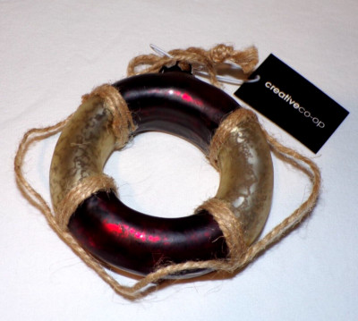Creative Co-Op Blown Glass Christmas Ornament Nautical Boat Life Preserver Ring-image