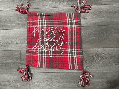 Brand New Creative Co Op Merry & Bright 18” Square Cotton Woven Pillow Christmas-image