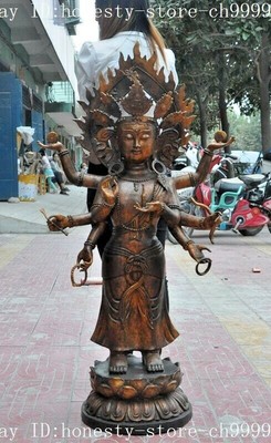 Old Tibet buddhism Joss bronze 8 Arms Tara Goddess kwanyin bodhisattva Sculpture-image