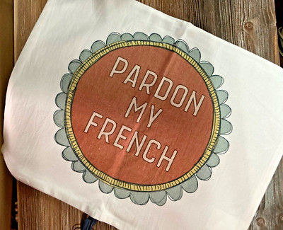 NWT Funny Guest Hand Towel Creative Co-Op Great Gift! White w Rust, Gray, Yellow-image