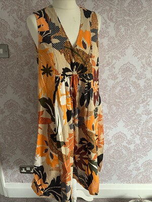 Ladies 10 Primark Dress Sleeveless Summer Sun Beach orange V Neck Mid Length -image