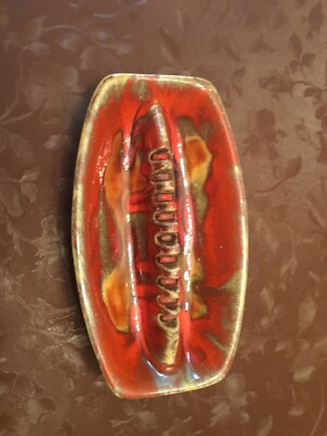 Mid Century Modern Modern Ashtray Fat Lava Style Foil Label Orange-image