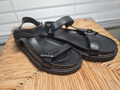 A New Day Black Joss Footbed Sandals Size 6.5 Buckles Hook And Loop-image