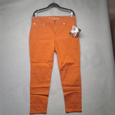 IMAN Womens Orange Mid Rise Skinny Fit Coin Pocket Belt Loops Jeans Size US 16P-image