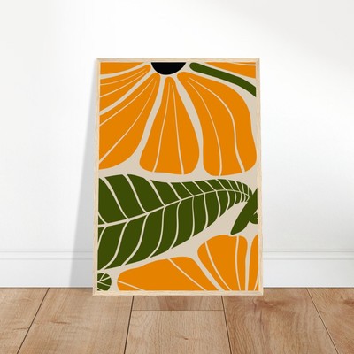 Retro Orange Flowers Framed Poster - Mid Century Modern Botanical Wall Art-image