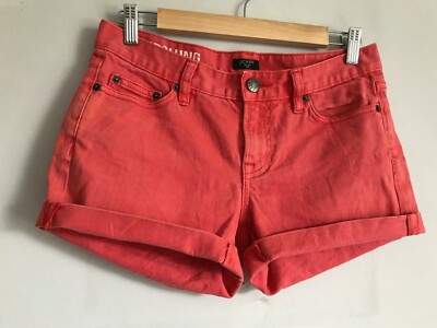 J. Crew Women Short Pants Orange Denim Summer Casual Stretch Mid Rise Size 2-image