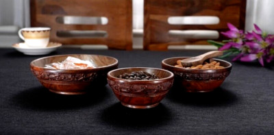 Joss & Main™ Sindri Handmade Wood Bowls with Wood Spoon - Set of 4 - NEW-image