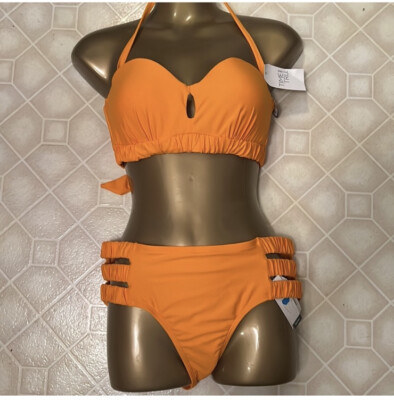 TIME AND TRU WOMEN'S MID-RISE BIKINI ORANGE NYLON 2X (20-22W) NEW   3L82-image