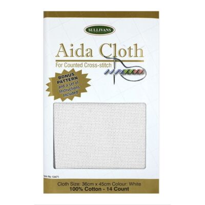 Aida Cloth 14 Count WHITE 36cm x 45cm, Bonus Pattern & Instructions-image